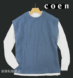 新品 ▲ ユナイテッドアローズ　コーエン COEN　ワッフルベスト風 フェイクレイヤード Tシャツ　M　ロイヤル　長袖 ロンT リラックス