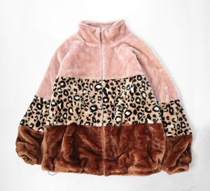 UGG ◆ Elaina Faux Fur Jacket ジップアップ ファー ジャケット Mサイズ ピンク/ブラウン レオパード柄 アグ ◆MU13