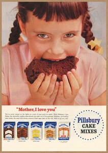ピルズベリー チョコレートケーキ レトロミニポスター B5サイズ 複製広告 ◆ Pillsbury 女の子 ケーキミックス USAD5-304