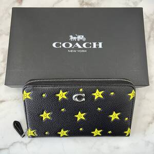 COACH CN609 LHBLC ポリッシュド ペブル レザー ウォレット 長財布 コーチ ミディアム ジップ アラウンド ウォレット・スター プリント