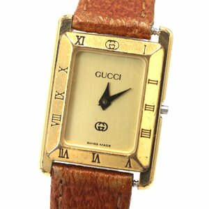 1円 GUCCI グッチ 4200L QZ クオーツ ゴールド 金文字盤 GP 腕時計 レディース スクエア レザー ブランド ウォッチ Watch 0413720240528