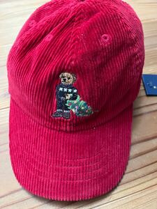 POLO RalphLauren コーデュロイ CAP ポロベアー 新品未使用 タグ付き ラルフローレン 赤 帽子 キャップ 定価6900円 52センチ