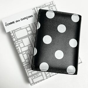 新品 コムデギャルソン レザー ウォレット 財布 WALLET COMMEdesGARCONS ブラック ギャルソン 折り財布 ドット ロゴ カード ケース 黒