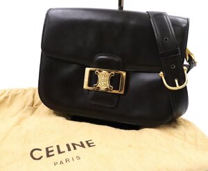 【行董】CELINE セリーヌ ショルダーバッグ トリオンフ ブラック ゴールド金具 レザー 肩掛け ヴィンテージ AG000ABH03