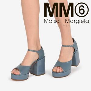 MM6 MAISON MARGIELA Block Heel Platform Sandals パテント プラットフォーム サンダル ブロックヒール　レザー　本革　23.5cm ブルー