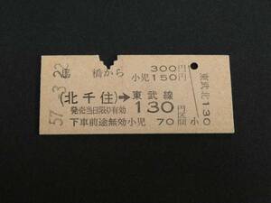 【国鉄】馬橋駅発行　東武北千住連絡　300円　B型　S57　