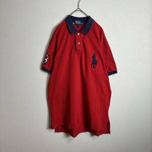 Polo by Ralph Lauren ラルフローレン　半袖ポロシャツ　XLサイズ　刺繍ビッグポニーロゴ　レッド赤 ネイビー紺 ビビッドカラー バイカラー