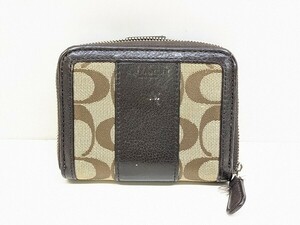 M653-N39-575◎ COACH コーチ シグネチャー 折り財布 ブラウン系 ラウンドジップ H10.5cm×W12cm×D3.5cm ジャンク 現状品3◎