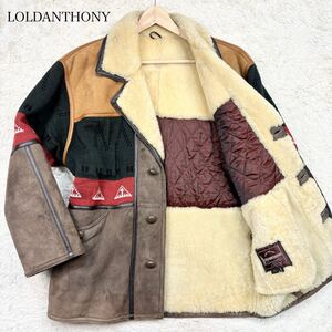 【美品】 LOLDANTHONY ロードアンソニー 【超希少サイズXL】 メンズ リアル ムートコート ニット切替 キルティング 中綿 羊革 ボア 極暖