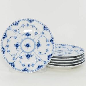 ロイヤルコペンハーゲン プレート■ブルーフルーテッド フルレース Royal Copenhagen ランチプレート 19cm 洋食器 6枚セット 1級品