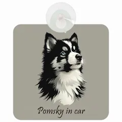 Pomsky ポンスキー Aタイプ 車 窓ガラス 吸盤タイプ 犬 イラスト付 DOG IN CAR 安全対策 セーフティサイン デコ 外出 ドライブ カーサイン 吸盤