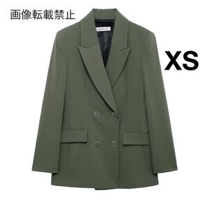 カーキ vintage ヴィンテージ レトロ ダブル ジャケット アウター XSサイズ レディース★ZARA 好きな方に★2024 A/W 秋新作 新品未使用★