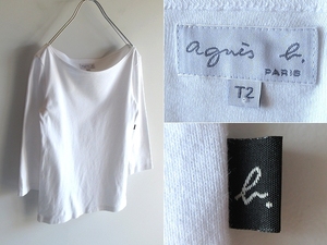 ネコポス対応 agnes b. アニエスベー ロゴピスネーム コットンフライス カットソー 七分袖 Tシャツ T2 白 ホワイト 日本製