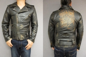 M ハーレーダビッドソン Master Distressed スリムフィット レザー ジャケット Lサイズ相当 Harley‐Davidson（ライダース 革ジャン TALON