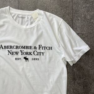 新品★アバクロメンズ刺繍ムースとロゴのＴシャツ★ホワイト★サイズXL