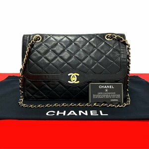 極 美品 カード シール有 0番台 CHANEL シャネル マトラッセ パリ限定 Wフラップ ココ ラムスキン チェーン ショルダーバッグ 黒 429-7