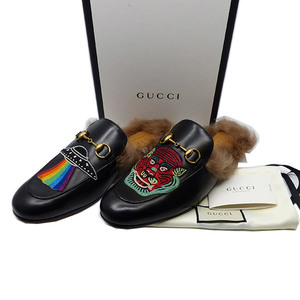 【新品】GUCCI　ファー　レインボー　ビット　サンダル　レザー シューズ　8