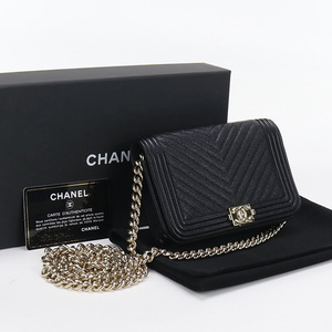 中古美品シャネルCHANEL ボーイシャネル チェーンウォレット キャビア 32052493 ブラック ランク：S us-1 レディース