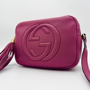 1円〜 極美品 希少色 GUCCI グッチ ソーホー スモール ディスコ ショルダーバッグ カメラバッグ 斜め掛け フリンジ タッセル レザー 紫色