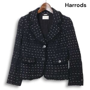 Harrods ハロッズ 通年★ ツイード テーラード ジャケット Sz.1 レディース 黒 セレモニー セミフォーマル　K5T00155_1#O