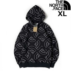 1円～!売切!【正規新品】THE NORTH FACE◆ALL OVER PRINT HOODIE パーカー US限定 裏起毛 アウトドア 登山 男女兼用(XL)黒 総柄181130-B-35