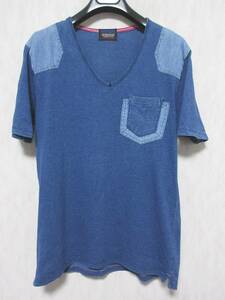 NICOLE CLUB FOR MEN ニコルクラブ フォーメン Tシャツ 半袖 Vネック デニム地風 メンズ 48 インディゴ　 irmri yg4197