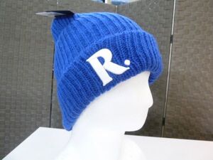 65）青）ラスティ★刺繍付 ニットワッチ ビーニー ニット帽 928901 毛混 折りたたみタイプ 柔らか伸縮 RUSTY★新品送料込