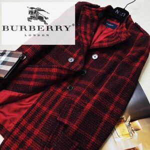 i3 未使用級 参考価格18万●BURBERRY LONDON●高級羊毛ウールトレンチコート バーバリーコート レディース メガチェック/ノバチェック柄