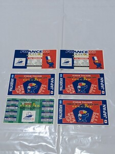 LOTTE　サッカーワールドカップ　シール　未使用6枚セット　1998年　FIFAワールドカップ　フランス大会　ステッカー FIFA サムライジャパン