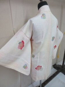 1円 良品 正絹 羽織 和装コート 縮緬 花柄 吹き寄せ おしゃれ 高級 袷 身丈75cm 裄63cm【夢職】★★★