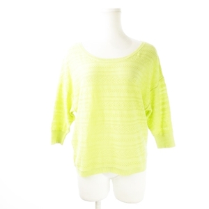 クリアインプレッション CLEAR IMPRESSION ニット セーター サマー ラウンドネック 七分袖 透かし編み さっくり 透け感 2 黄緑 グリーン