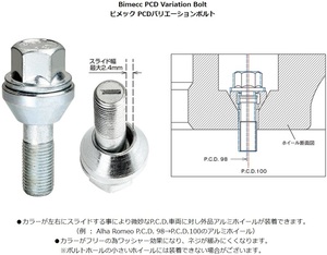 送料無料 KYO-EI Bimecc PCD Variation Bolt (品番:A39LE) M12×P1.25 (首下長さ:30mm) (全長:57mm) 16本 17HEX 60度テーパー メッキ 協永