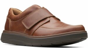 送料無料 Clarks 28.5cm ビジネス スニーカー ダークタン ブラウン ベルクロ ストラップ マジックテープ レザー ビジネス サンダル JJJ106