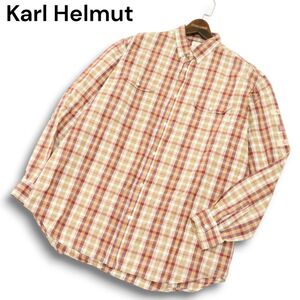 Karl Helmut カールヘルム 通年 ロゴ★ オーバーサイズ 長袖 ボタンダウン ワーク チェック シャツ Sz.L　メンズ 日本製　A4T08868_8#C