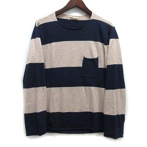 ピジャマクロージング pyjama knitwear サーフトップ ボーダー サマーニット SURF TOP BODER コットン ポケット 長袖 紺 ネイビー S