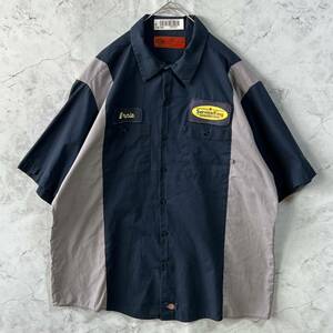 Dickies ディッキーズ ワークシャツ 半袖シャツ　ラインシャツ　ワッペン　ビッグサイズ2XL オーバーサイズ