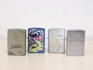 3点着火OK Zippo/ジッポ ライター 4点セット 煙草/たばこ/タバコ 喫煙具 雑貨 インテリア コレクション ガス欠/現状品『ZC197』