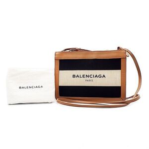 ◆良品◆ バレンシアガ BALENCIAGA ショルダーバッグ 鞄 ネイビーポシェット 390641 1090 D 528147 キャンバス レザー 01-24111706-N