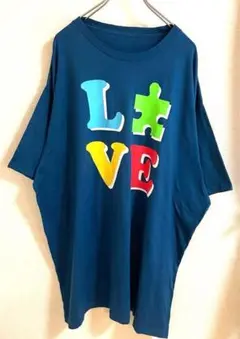 ヴィンテージ　Tシャツ LOVE 濃いブルー　2XL メンズ　大きめサイズ