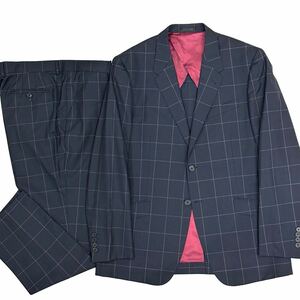 美品!!定価12.8万円 Paul Smith LONDON CANONICO 2B シングル スーツ(XL)チェックネイビー メンズ ポールスミス カノニコ セットアップ