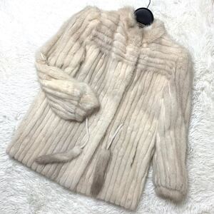 美品 SAGA MINK 金サガ パールミンク リアルファー 毛皮 コート 9号 M〜L相当 サガミンク 毛並み◎ 艶々◎ 最高級毛皮 ホワイト 白