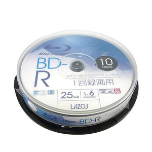 送料無料 BD-R ブルーレイディスク 25GB CPRM対応 6倍速 ホワイトレーベル 10枚組 Lazos L-B10P/2662ｘ２個セット/卸