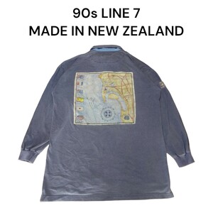 90s LINE 7　ビッグプリント　長袖ポロシャツ　超ビッグサイズ　古着