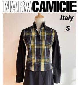 NARACAMICIE ナラカミーチェ　イタリアンチェック　クレリック　長袖シャツ　ブラック　S