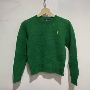 ☆送料無料☆80s☆RalphLauren☆シェットランドウールセーター☆ライトグリーン☆S☆ワンポイント☆A22