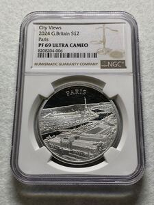 1円出品！売り切りです！2024年 英国 2ポンドプルーフ銀貨（純銀）都市景観シリーズ　最新貨パリ景観 PF69UC 準最高鑑定品！