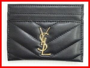 2406★F-2020★SAINT LAURENT サンローラン カード・パスケース 名刺入れ ブラック レザー キルティング カサンドラロゴ　中古