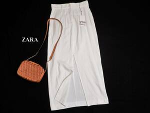 未使用 ザラ ZARA 大人キレイ目☆リネン コットン スリット入り ロング スカート S 