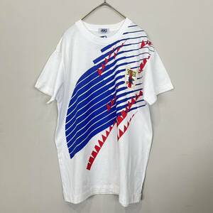 90s asics アシックス サッカー 日本代表 Tシャツ ドーハ コットンポリ T-8019 古着 デッドストック 白 Lサイズ 希少 タグ付き