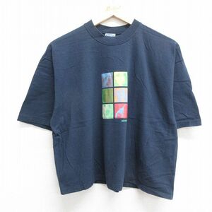 XL/古着 オールドネイビー 半袖 ビンテージ Tシャツ メンズ 90s 犬 コットン クルーネック 紺 ネイビー spe 24jul31 中古